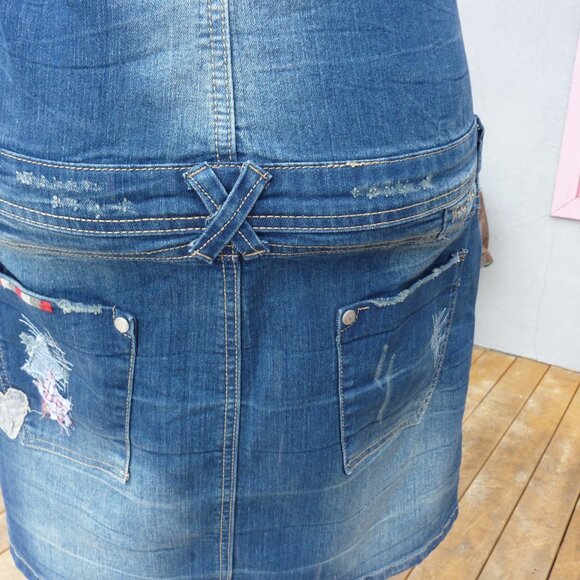 QUIRKY JOE BROWN GOTH PRAIRIE BUTTON FRONT MINI JEANS DRESS GYPSY BOHO 14 16 - Picture 4 of 8